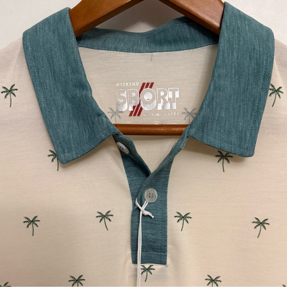 Marine Layer NWT Palm Tree Print Long-Sleeve Air Polo - Picture 2 of 8
